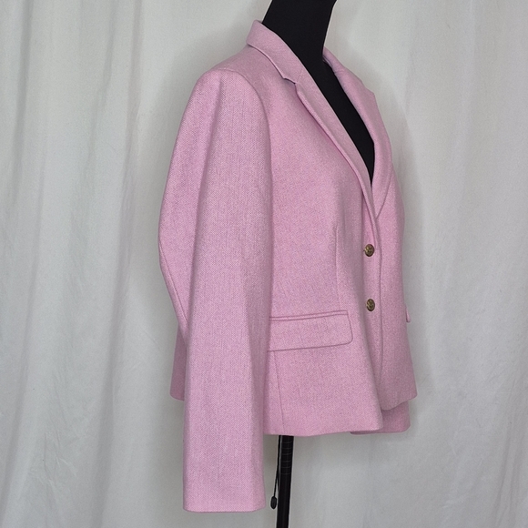 J. Crew Factory Women's Pink Herringbone Wool Blend Schoolboy Blazer - Size 22 - Picture 4 of 15